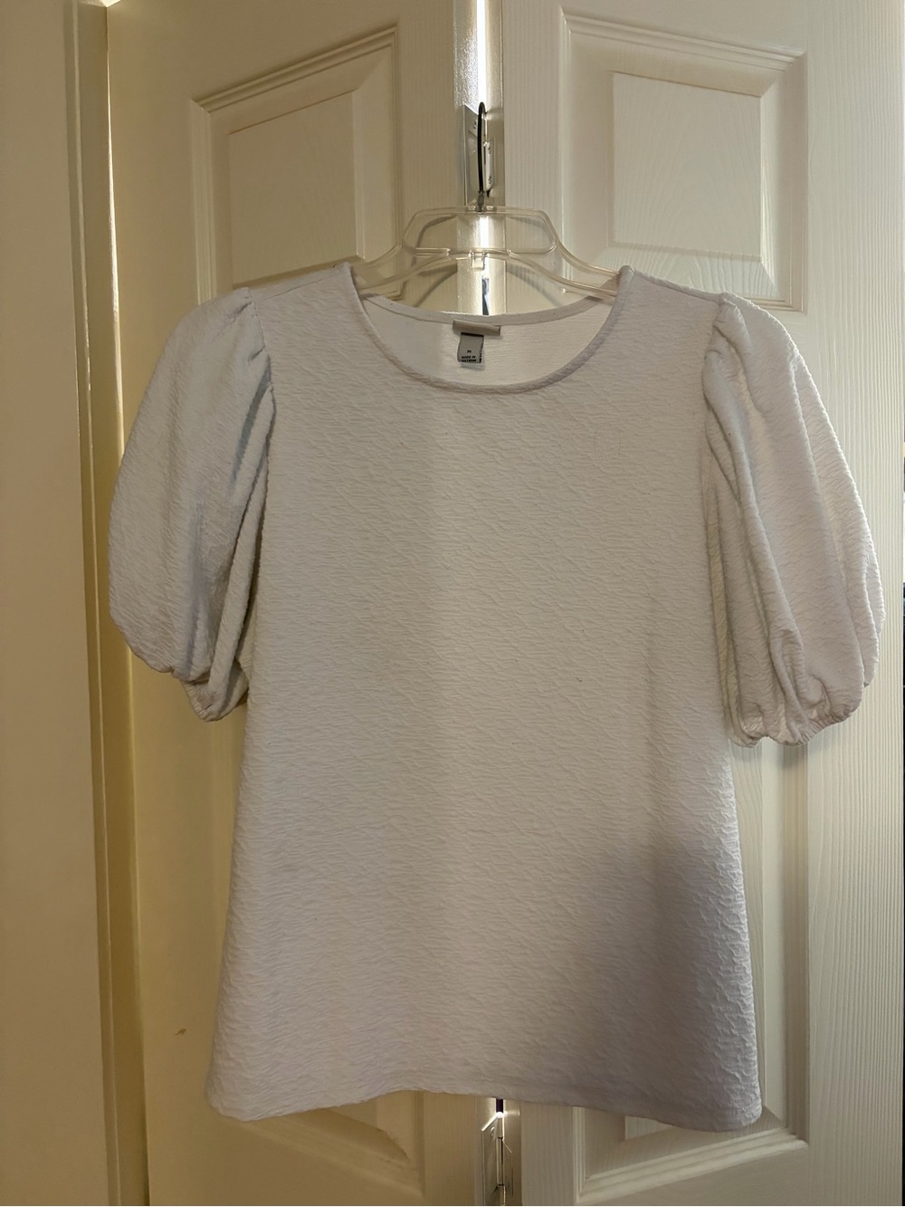 a new day Light Gray Puff Sleeve Textured Blouse